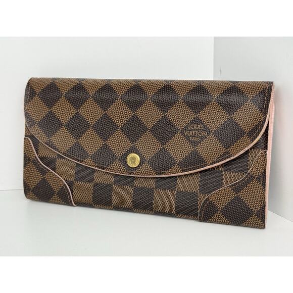 Louis Vuitton Damier Ebene Caïssa Wallet Rose Ballerine with Gold Hardware - Picture 1 of 13